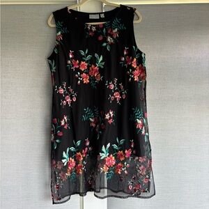 Susan Graver Black Tank Top with Floral Embroidery
